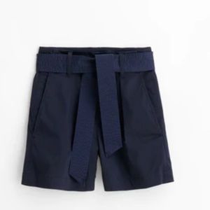 GUC Alex Mill Avery Tie-Waist Pleated cotton High-Rise Deep Navy Shorts